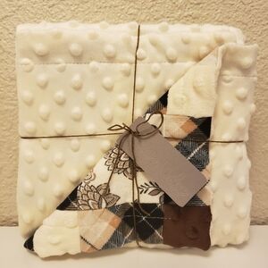 New Handmade 24"x24" Minky And Snuggle Flannel Cuddle Blanket - Cream Patchwork